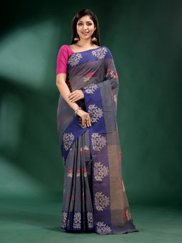 CHARUKRITI - Grey Pure Cotton Handwoven Soft Saree