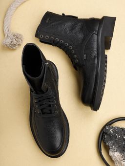 EZOK - Black Casual Leather Lace-Up Boots for Men
