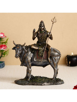 eCraftIndia - Lord Shiva Sitting On Cow Cold Cast Bronze Resin Decorative Figurine
