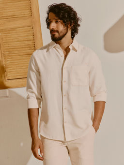 Andamen - Men Cotton Excel Viscose Embroidered Regular Fit Beige Shirt