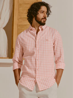 Andamen - Men Pure Cotton Seersucker Slim Fit Pink Shirt