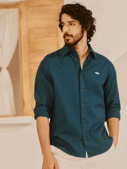Andamen - Men Pure Cotton Dobby Regular Fit Teal Shirt