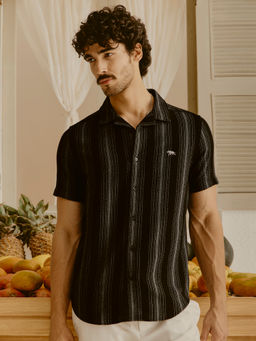 Andamen - Men Pure Cotton Dobby Black Regular Fit Shirt