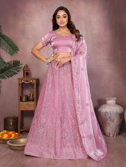 Elora - Daisy Pink Sequin Semi stitched Lehenga with Unstitched Blouse & Dupatta