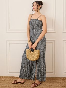 Uptownie - Women Crepe Smocked Strapless Maxi Jumpsuit Black