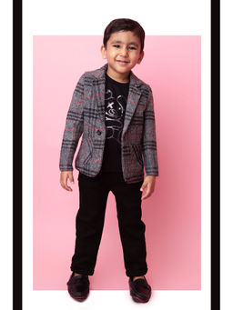 Little Collars - Coat with Black Casual Trousers and T-shirt for Boys- Black (Set of 3)