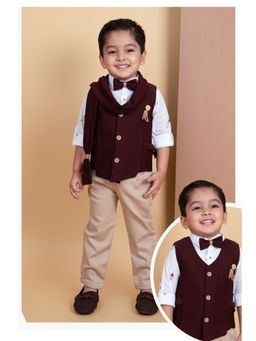 Little Collars - Jacquard Waistcoat with Stole and Bow- Maroon (Set of 6)