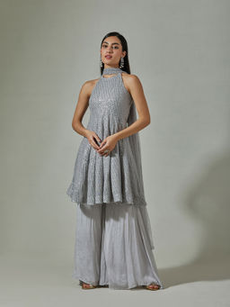 Basanti Kapde aur Koffee - Grey Sequined Kurta Sharara and Dupatta (Set of 3)