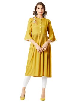 Miss Chase - Womens Mustard Round Neck Kurta