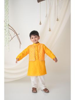 LABEL NEETI - Yellow Attached Bandhni Jacket Style Kurta with Pajama