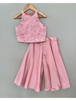 LABEL NEETI - Milano Satin Blush Pink Embroidered Top with Palazzo