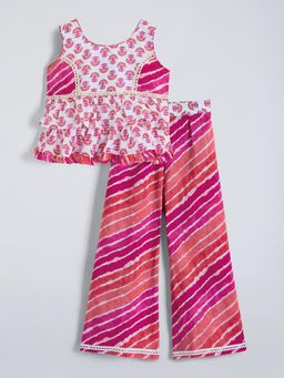 Hopscotch - Pink Cotton Leheriya Top with Palazzo