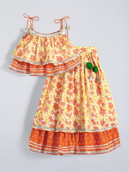 Hopscotch - Yellow Lace Cotton Lehenga with Blouse