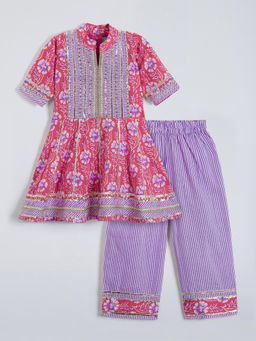 Hopscotch - Lace Embellished Kurta with Pajama