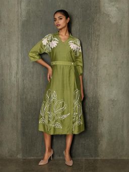 Zolo Label - Graceful Green Botanical Embroidered Dress