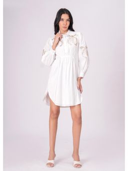 Zolo Label - White Sequins Mini Shirt Dress