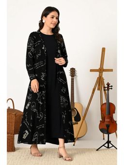 Diiwataa - Black Abstract Print Jacket with Dress