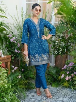 Autumnlane - Teal Palash Indi Premium Kurti with Pant