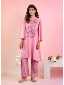 Autumnlane - Pink Rafter Flamingo Embroidery Cotton Kurta with Pant
