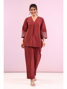 Autumnlane - Brown Rafter Jam Embroidery Cotton Co-Ord Set