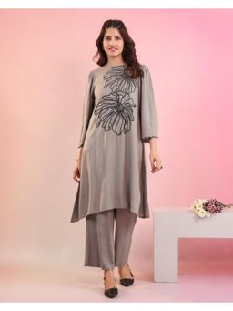 Autumnlane - Grey Rafter Slate Embroidery Cotton Kurta with Pant