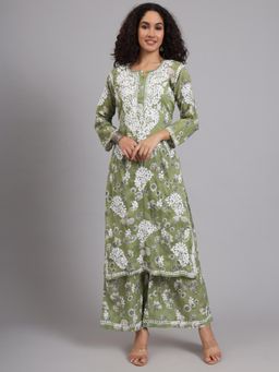 The Chikan Label - Green Women's Mulmul Cotton Chikankari Co-Ord Set