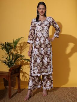 The Chikan Label - Brown Women's Mulmul Chikankari Co-Ord Set