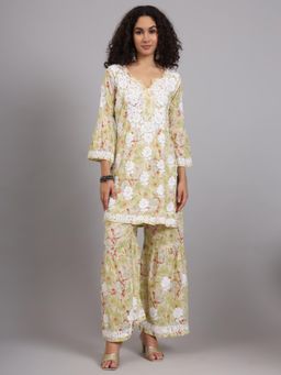 The Chikan Label - Green Women's Mulmul Chikankari Co-Ord Set