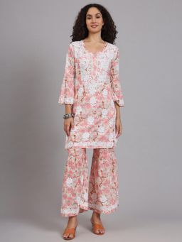 The Chikan Label - Peach Women's Mulmul Chikankari Co-Ord Set