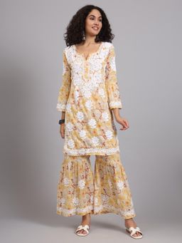 The Chikan Label - Yellow Women's Mulmul Chikankari Co-Ord Set