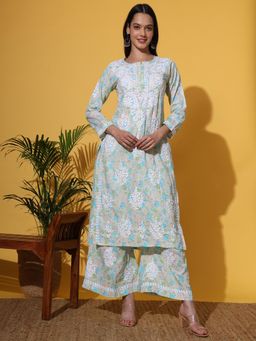 The Chikan Label - Green Women's Mulmul Chikankari Co-Ord Set