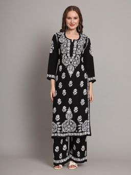 The Chikan Label - Black Women's Rayon Chikankari Co-Ord Set