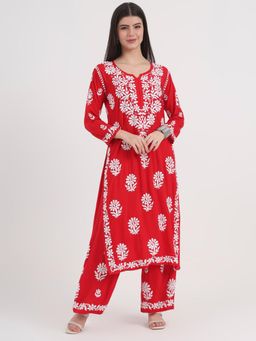 The Chikan Label - Red Women's Chikankari Co-Ord Set