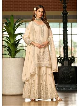Autumnlane - Beige Pearl Full Work Sharara with Kurta and Dupatta