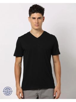 GAP - Men Black Solid V-Neck T-Shirt