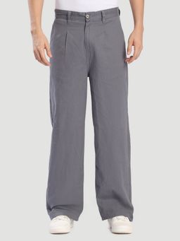 Bene Kleed - Men Front Pleat Solid Grey Chinos
