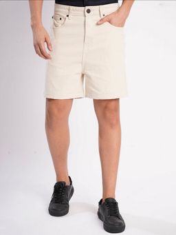 Bene Kleed - Men Cream Cotton Solid Shorts
