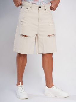 Bene Kleed - Men Cream Cotton Solid Shorts