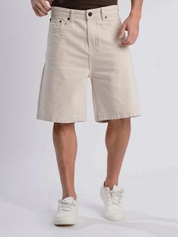 Bene Kleed - Men Cream Cotton Solid Shorts
