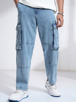 HIGHLANDER - Men Solid Blue Loose Fit Mid Waist Jeans