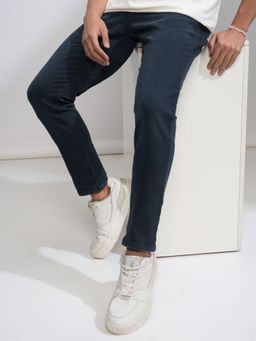 HIGHLANDER - Men Solid Navy Blue Slim Fit Mid Waist Jeans