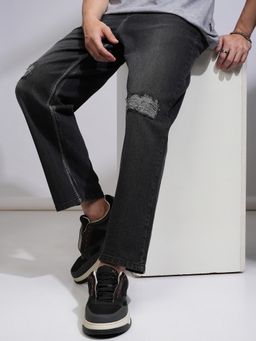 HIGHLANDER - Men Solid Charcoal Loose Fit Mid Waist Jeans