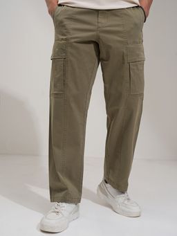 HIGHLANDER - Men Comfort Mid Rise Straight Fit Olive Cargos