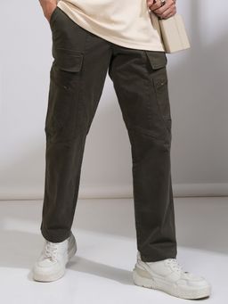 HIGHLANDER - Men Relaxed Fit Mid Rise Green Cargos