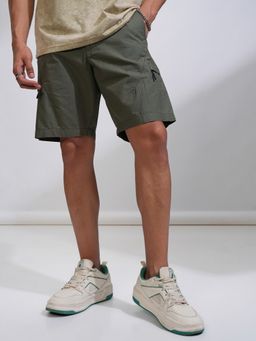 HIGHLANDER - Men Olive Cotton Solid Shorts