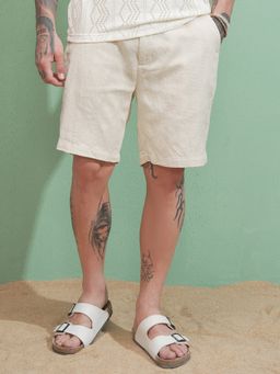 HIGHLANDER - Men Cream Cotton Solid Shorts