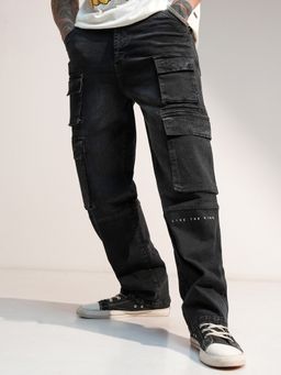 HIGHLANDER - Men Solid Black Loose Fit Mid Waist Jeans