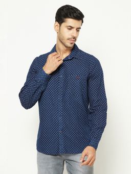 CRIMSOUNE CLUB - Men Navy Blue Floral Pure Cotton Shirt