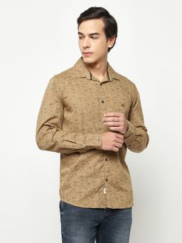 CRIMSOUNE CLUB - Men Brown Floral Print Pure Cotton Shirt