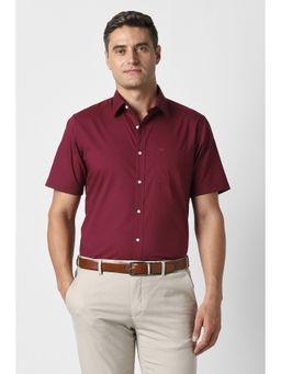 Peter England - Men Maroon Regular Fit Half Sleeves Formal Shirt
